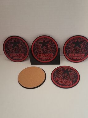 Set Of 5 Stranger Things Red & Black Coaster Set With Holder